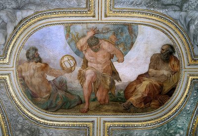 Hércules carrega o cofre do céu para Atlas (fresco em Camerino). 1596 de Annibale Carracci