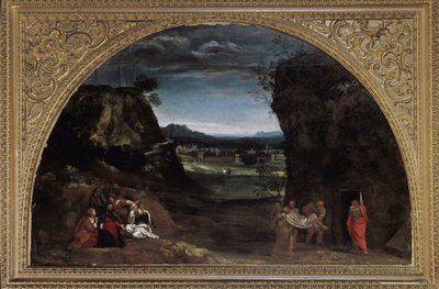Paisagem com deposição (óleo sobre tela, c.1604) de Annibale Carracci