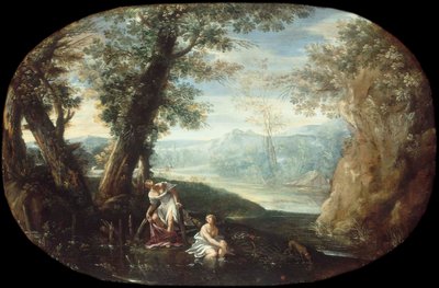 Paisagem com mulheres a tomar banho de Annibale Carracci
