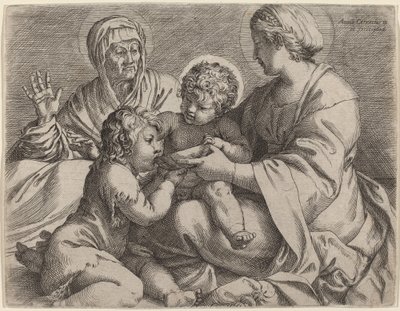 Madonna e Criança com Santos Elizabeth e John the Baptist (La Madonna della Scodella) de Annibale Carracci