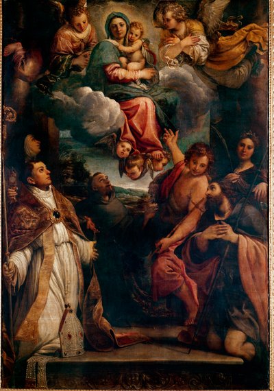 Madonna em glória com a criança e seis santos Madonna de Saint Ludovic. Pintura de Annibale Carracci (Annibal Carrache de Annibale Carracci