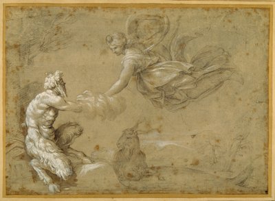 Panela apresentando a lã à Diana (caneta e tinta marrom com lavagem marrom) de Annibale Carracci