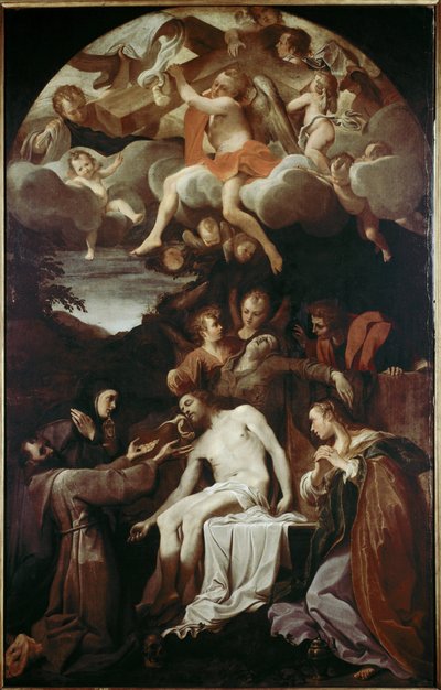 Pieta com Santa Claire, São Francisco, Santa Maria Madalena e São João (óleo sobre tela de Annibale Carracci