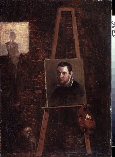 Auto-retrato no cavalete, 1603-04 de Annibale Carracci