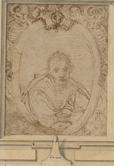 Auto-retrato, c.1580 (caneta e tinta marrom no papel) de Annibale Carracci