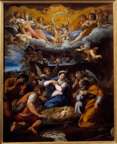 A Adoração de Pastores Pintura por Annibale Carracci ou Annibal Carrache (1560-1609) de Annibale Carracci