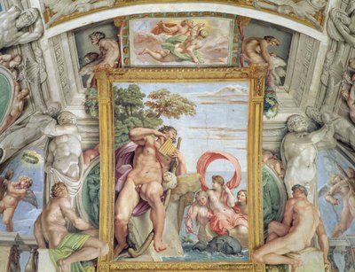 A, galleria carracci, Carracci, corredor, detalhe, de, polyphemus, e, Galatea, 1597-1604 fresco de Annibale Carracci