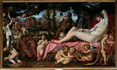 The Sleep of Venus Painting by Annibale Carracci ou Annibal Carrache (1560-1609) 1602 Sun. 1,9x3,28 m Chantilly, Musee Conde de Annibale Carracci