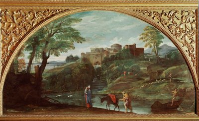 O voo para o Egipto. Pintura de Annibale Carracci dit Carrache (1560-1609). Dimensões: 122x230 cm. Galleria Doria Pamphilj, Roma, Itália. de Annibale Carracci