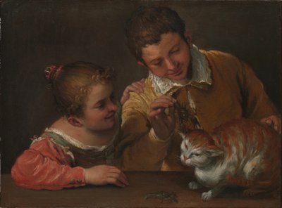 enDuas crianças a provocar um gato de Annibale Carracci