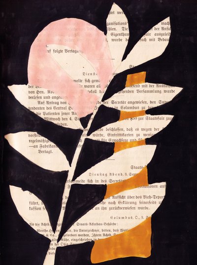 Folhas abstratas com fundo preto, pintura a guache de Annick