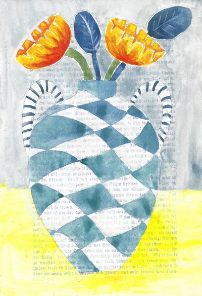 Vaso xadrez com flores laranjas de Annick