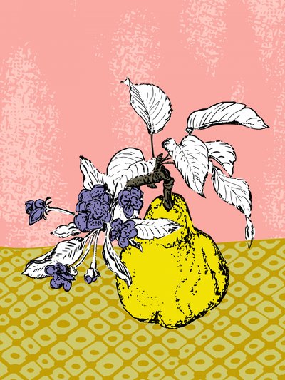 Pêra amarela e flores de Annick