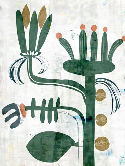 flores abstratas, fundo verde natural com textura e luz suave de Annick