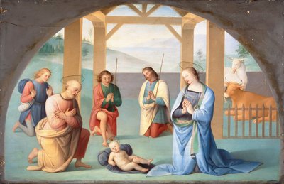 Adoração do Menino Cristo (segundo Perugino), c.1844-1933 (óleo sobre tela) de Annie Louisa Swynnerton