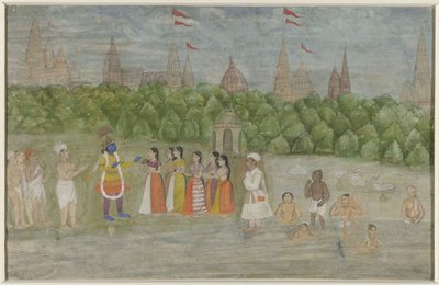 Na margem do Yamuna em Brindaban, Krishna dança com as Gopis de Anonymous