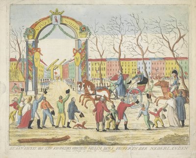 Chegada do Príncipe de Orange em Haia, 1813 A Chegada de Sua Alteza Real Willem den 1 souveryn der Nederlanden benne S: Hage em 30 de novembro de 1813 (título no objeto) de Anonymous