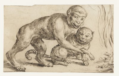 O macaco segura a pata do gato ao fogo de Anonymous