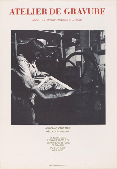 Cartaz da gráfica Atelier 63 em Paris Atelier de Gravura ((...)) Atelier 63 Joelle Serve (título no objeto) de Anonymous
