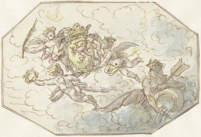Alegoria com putti com escudo de armas e deus da corrente de Anonymous