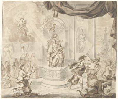 Alegoria da expulsão da bolsa de Amesterdão dos comerciantes de mudança de vento, 1763 de Anonymous