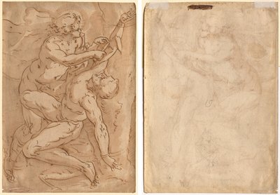 Apollo Flaying Marsyas (reto) Dois esboços de uma mãe e filho (verso) de Anonymous