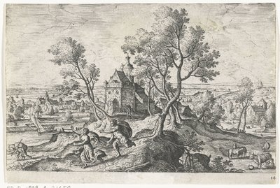 Apollo persegue Daphne
Paisagens com representações mitológicas e bíblicas (título da série) de Anonymous
