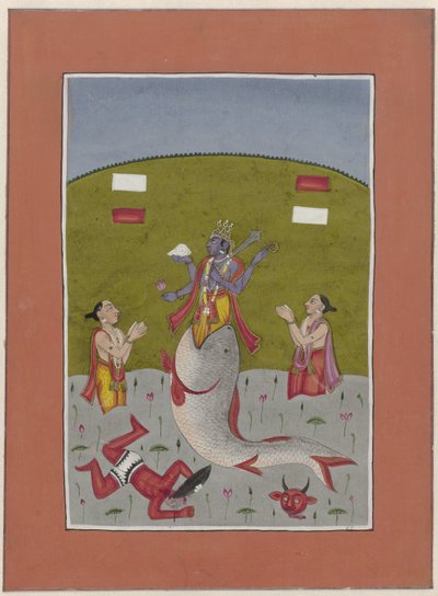 Avatar de Vishnu emergindo da boca de um peixe Avatares de Vishnu (título da série) de Anonymous