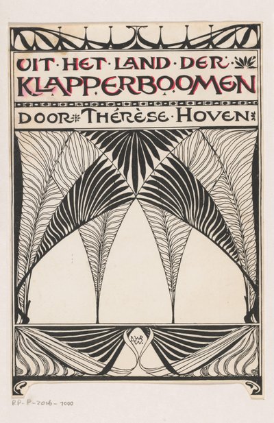 Desenho de encadernação para: Thérèse Hoven, Da terra das aplaudir árvores, 1897 de Anonymous