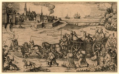 Bedevaart van de verdreven Boheemse en Hongaarse jezuïeten naar het Amsterdamse rasphuis, 1619
Os jesuítas exilados dos reinos da Boémia e da Fome para S. Raspino e Pono / para Amsterdão na penitenciária (título de Anonymous