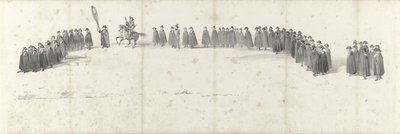 Funeral do falecido Rei Willem II em Delft em 4 de abril de 1849 (página 2) Cinco folhas contíguas do cortejo fúnebre de William II em 1849 (título da série) de Anonymous