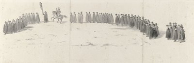 Funeral do falecido Rei Willem II em Delft em 4 de abril de 1849 (página 2) Cinco folhas contíguas do cortejo fúnebre de William II em 1849 (título da série) de Anonymous