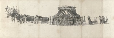 Funeral do falecido Rei Willem II em Delft em 4 de abril de 1849 (página 4) Cinco folhas contíguas do cortejo fúnebre de William II em 1849 (título da série) de Anonymous