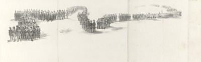 Funeral do falecido Rei Willem II em Delft em 4 de abril de 1849 (página 5) Cinco folhas contíguas do cortejo fúnebre de William II em 1849 (título da série) de Anonymous