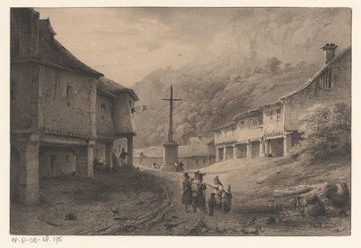 Paisagem de montanha com figuras e vacas de Anonymous