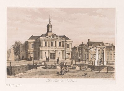 Edifício da bolsa de valores em Schiedam A feira em Schiedam (título no objeto) de Anonymous