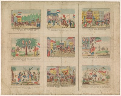 Folha com 9 representações de eventos históricos nos anos 1813-1814 (título no objeto) de Anonymous