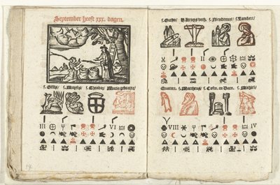Páginas contendo a previsão para o mês de Setembro, 1712 de Anonymous