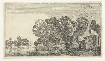 Casa agrícola entre árvores junto a um rio
Landscapes after Esaias van de Velde (título da série) de Anonymous