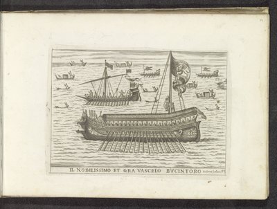 Bucintoro e outros navios em Veneza Il nobilissimo et gra vascelo Bucintoro (título no objeto) de Anonymous