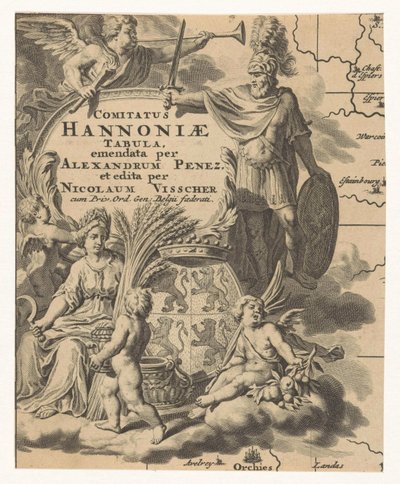 Ceres, putti e brasão de armas Hainaut
Comitatus Hannoniae Tabula (título sobre o objecto) de Anonymous