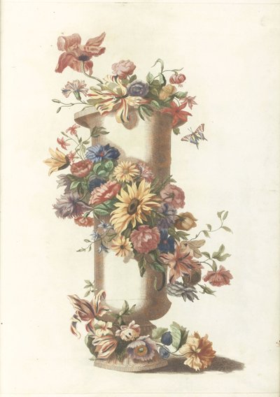 Vaso cilíndrico com grinalda de flores de Anonymous
