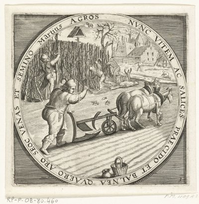 De maand maart, ploegen, ca. 1600 De twaalf maanden van het jaar verbeeld in scènes uit het volksleven (título da série) Esquemas dos 12 meses com suas operações e sua aplicação aos signos do zodíaco, divididos em quatro partes do ano (título da série no o de Anonymous
