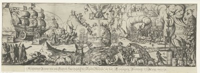 O mundo está dividido entre a República pacífica, por um lado, e o caos e a violência infligidos à Igreja de Roma, por outro Cão impotente de Donder van den Helschen contra a Verdade Nua e a Aliança Eendragtig, 1617 (título no objeto) de Anonymous
