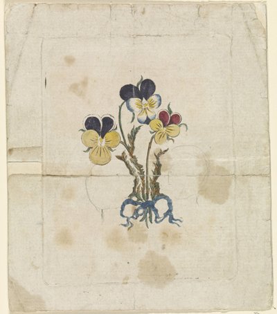 Três violetas com retratos de silhueta de Guilherme V, Príncipe de Orange-Nassau, Wilhelmina da Prússia e Frederick Guilherme II, Rei da Prússia de Anonymous