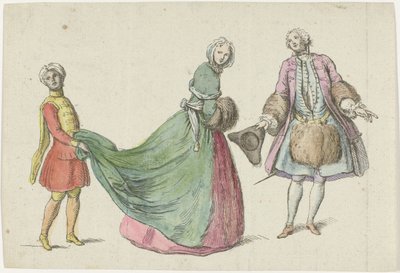 Homem e mulher elegantes com página preta Modos de Février março de 1729 Mercure de France (título da série) de Anonymous