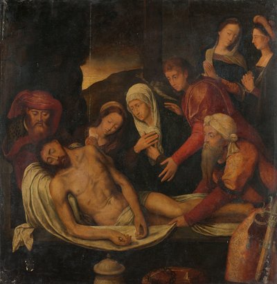 Sepultamento de Cristo com José de Arimatéia e Nicodemos, Maria Madalena, a Virgem e São João Evangelista de Anonymous