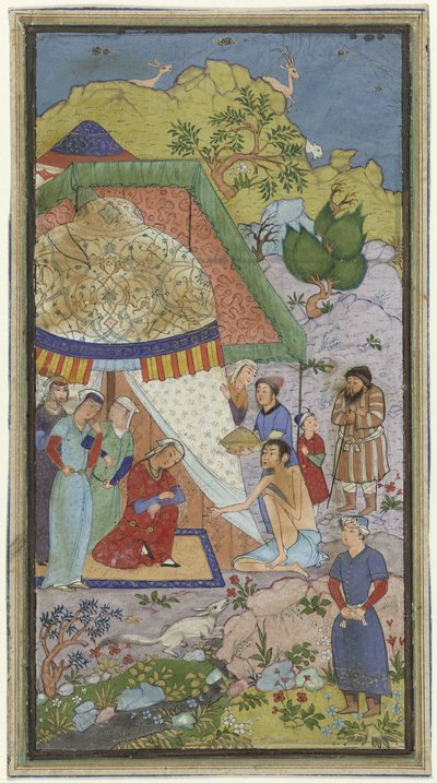 Episódio da história de amor de Laila e Majnun, Majnun conversando com Laila na frente de uma barraca de Anonymous