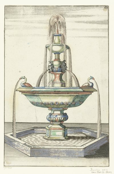 Fonte composta por três bacias Architectura Curiosa Nova (título da série) de Anonymous