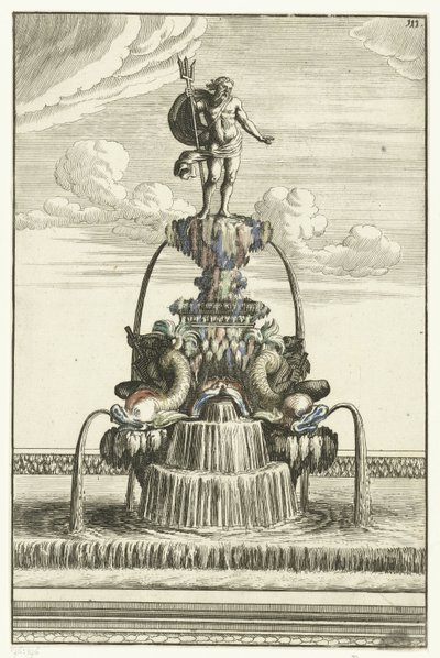 Fonte com estátua de Netuno Architectura Curiosa Nova (título da série) de Anonymous